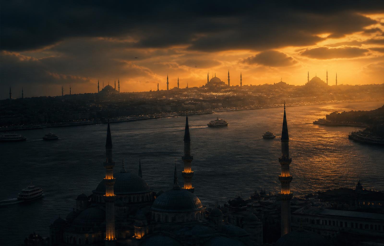 Istanbul skyline at dusk over the Bosphorus — Maingate's Türkiye corridor node